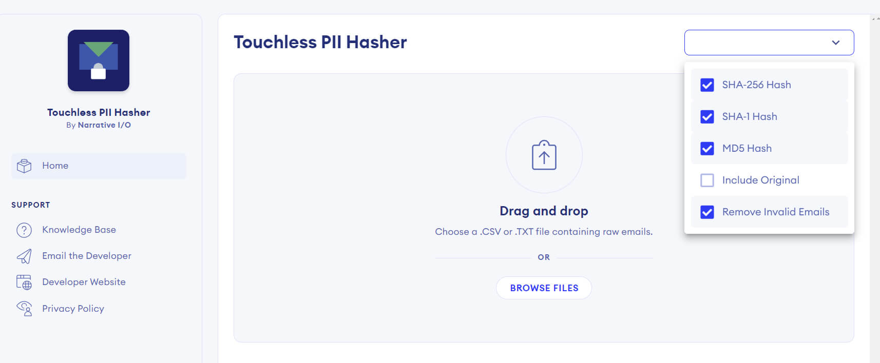 Touchless PII Hasher - Hash Emails